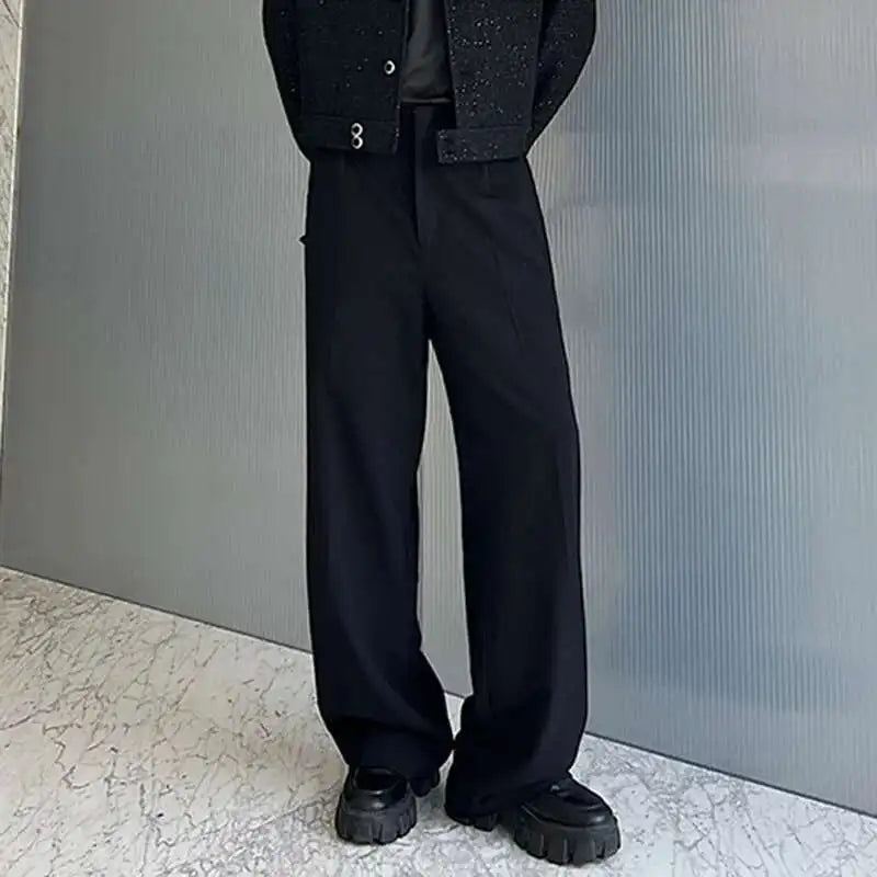 IEFB Men's Suit Pants Solid Color Niche Design Korean Style Casual Straight Elastic Waist Versatile Trousers 2023 New 9C2269