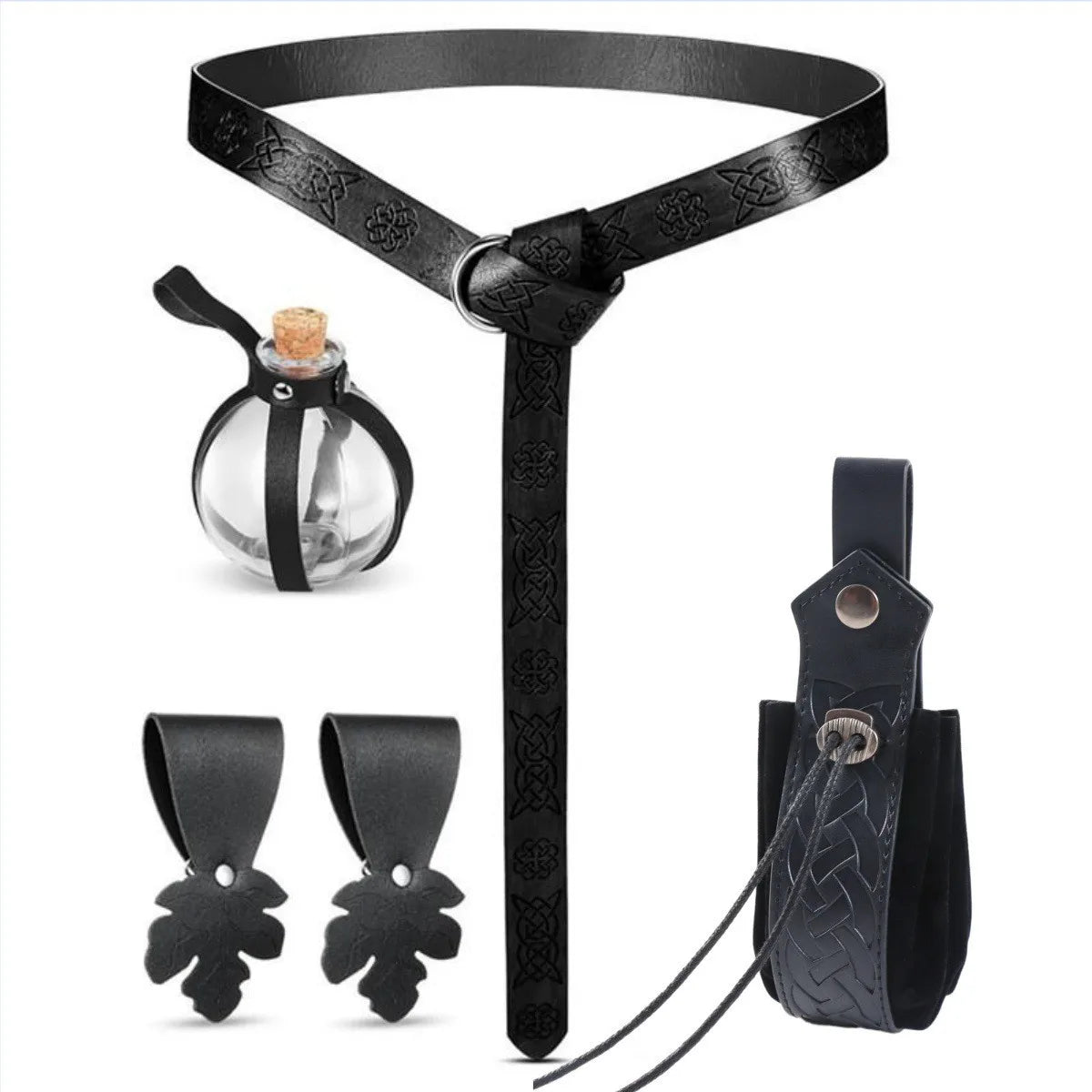 1/6pcs Renaissance Accessories Medieval Pirate PU Leather Belt Bag Cork Potion Bottle Belt Halloween Cosplay Costume