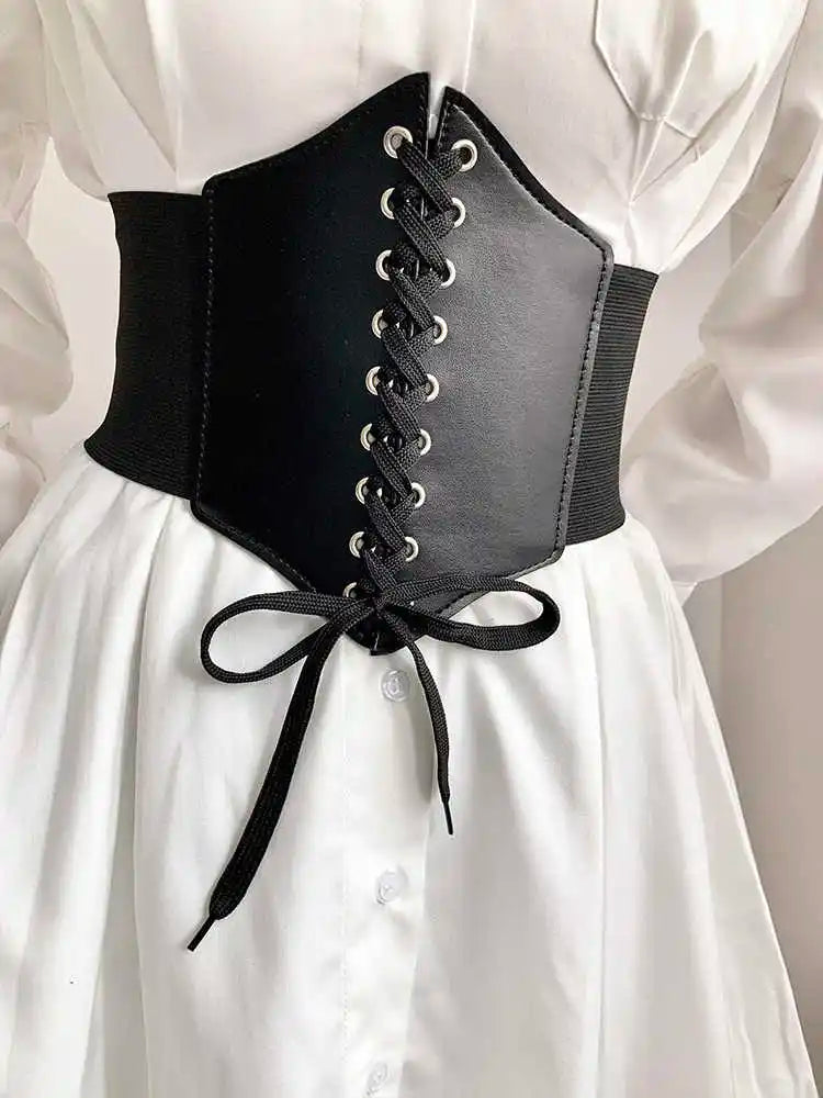 Court-style retro slimming tie-waist corset women's versatile elastic adjustable wide waist belt simple matching skirt decorativ