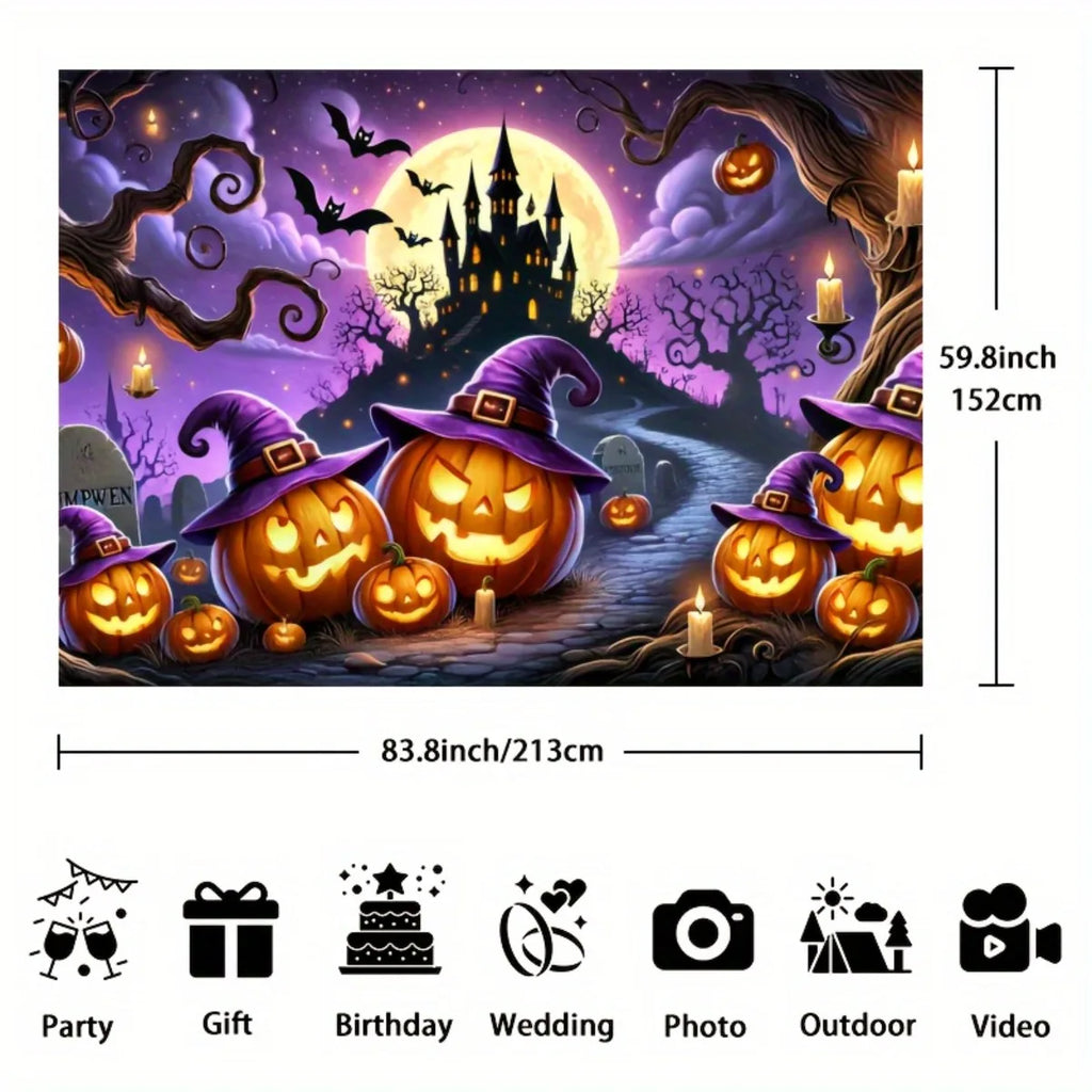 Halloween Pumpkin Witch Background Set - Terrifying Witch, Pumpkin Lanterns, Haunted House - No Electricity Requiredzyc