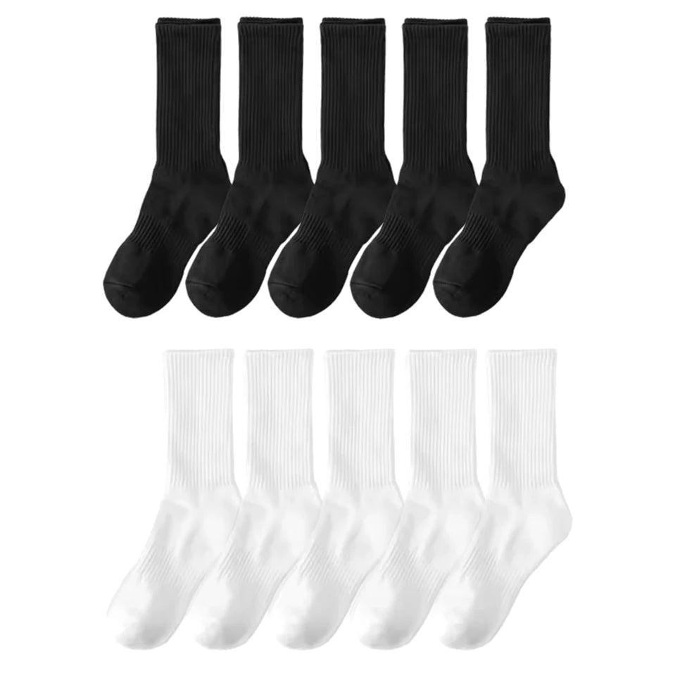 10/20/30Pairs Pure Cotton Men's High Socks Classic Black White Breathable Sweat-Absorbent Warm Elastic Sports Socks