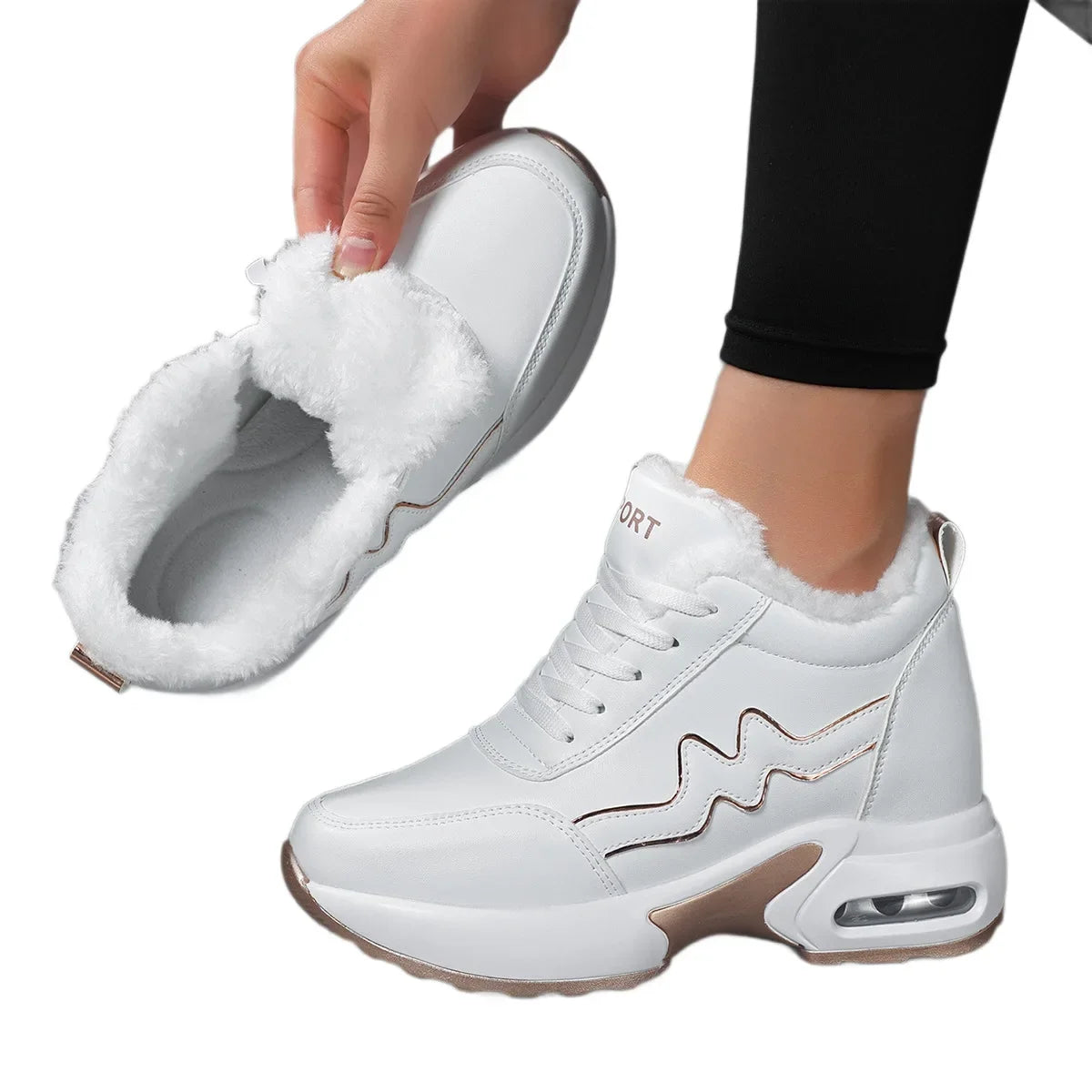 Winter Neue Damen-Baumwollschuhe Warme Erhöhung Freizeit-Sportschuhe Unsichtbare Erhöhung 8 cm Damenschuhe Runde Zehe EVA-Einlage