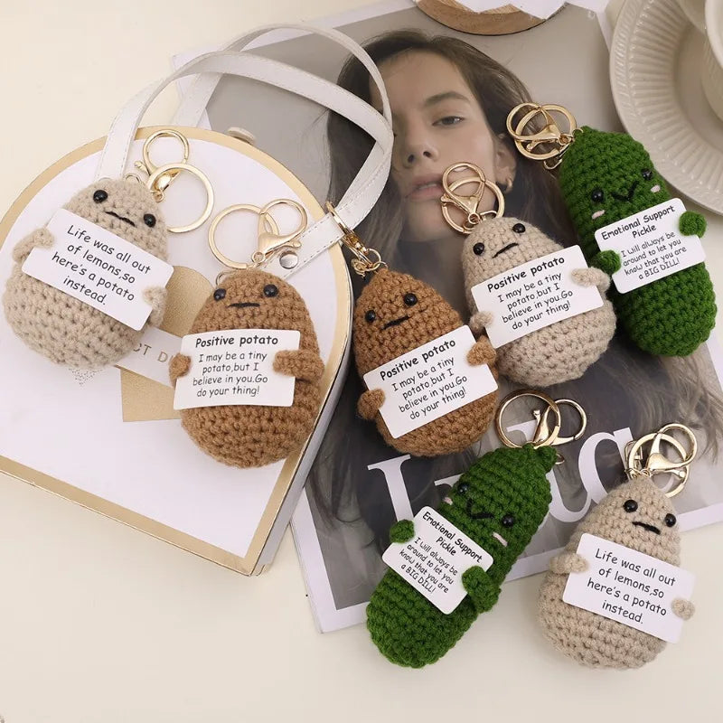Inspirational Potato Cucumber Keychain Soft Hand Woven Knitting Keyring Bags in-car Pendant Decorations Accessories Gifts Widget