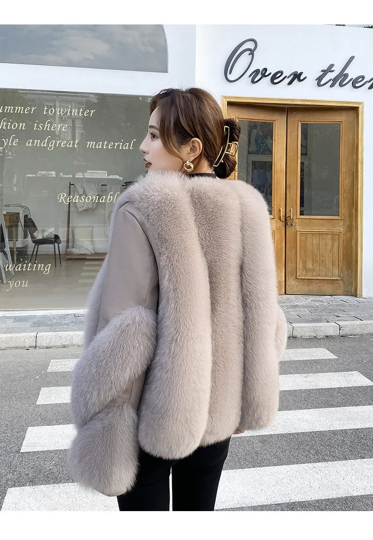 OFTBUY 2022 Real Fur Coat Winter Jacket Women Natural Fox Fur Genuine Leather Outerwear  Streetwear Locomotive Thick Warm New