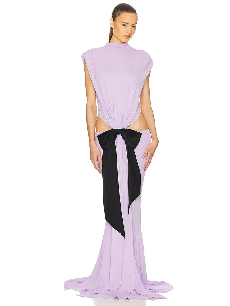Articat Elegant Sleeveless Lace Up Maxi Dress Women Sexy Backless Hollow Out Bodycon Party Evening Dress Female Summer New 2025