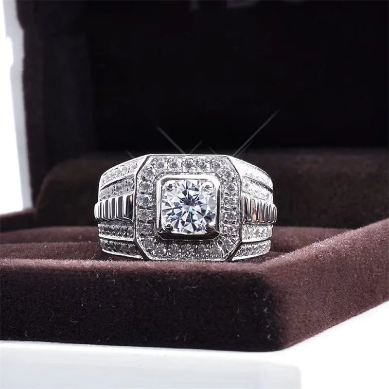 1ct Moissanite Men's Ring 925 Silver Beautiful Firecolour Diamond Substitute luxury wedding rings for Couples 2023