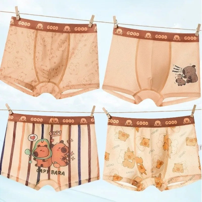 4PCS Summer Kid Mesh Breathable Panties for Boy Soft Comfort Antibacterial Knickers 3+y Young Child Cute Cartoon Print Underwear