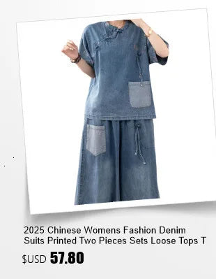 AmaxluluE 2025 Summer Women Denim Suits Loose Printed Two Pieces Sets Floral Outfit O Neck Tops Tees Vintage Jeans Fashion Pants