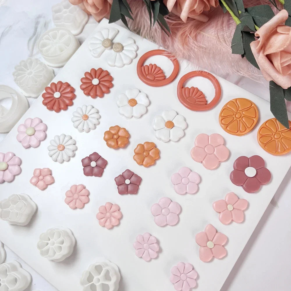 Spring Hollow Flower Pattern Soft Pottery Cutters Geometric Polymer Clay Molds DIY Ceramic Earrings Jewelry Pendants Hand Tools