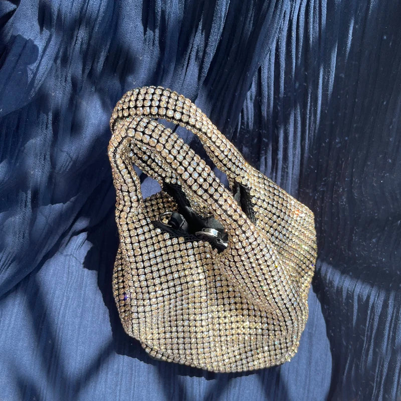 Shiny Crystal Clutch purse bucket Shoulder bag rhinestone Handmade purses and handbags luxury Designer Evening clutch Bag Purse