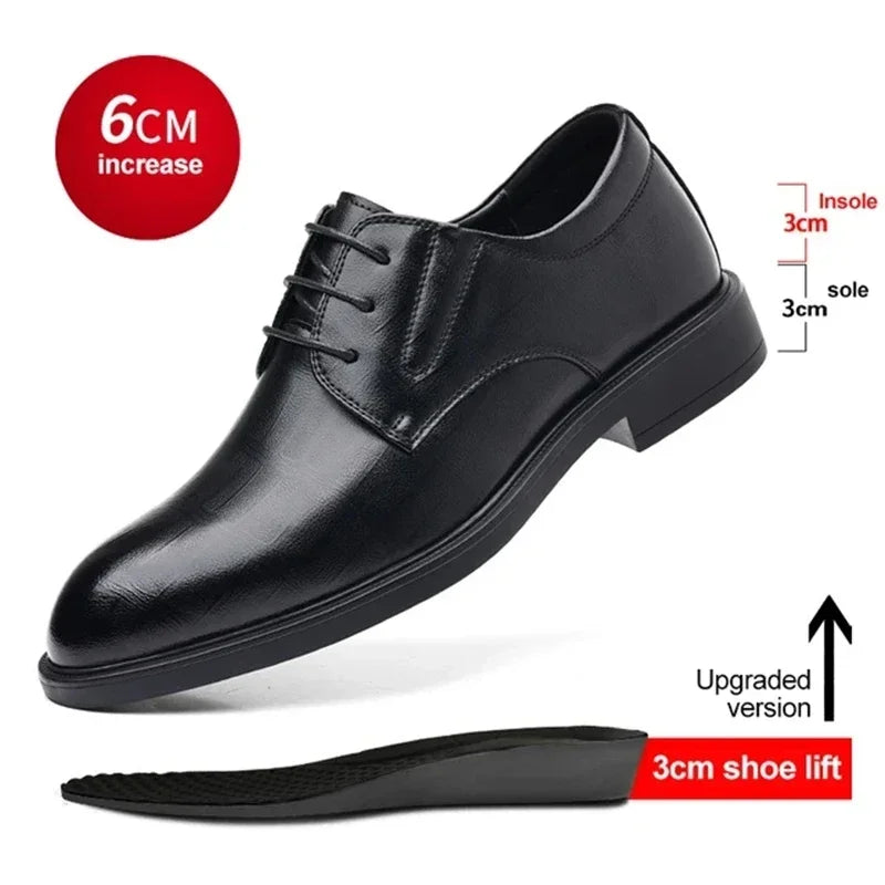 3/6/8 CM Elevator Shoes Men Dress Shoes Black Soft Leather Men Heighten Formal 1 Casual Business Men Oxfords Suit 2