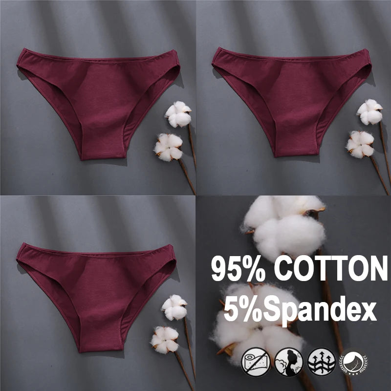 Women Sexy Cotton Panties Solid Color Underwear Simple Style Briefs Low Waist Breathable Panties Female Soft Intimates Lingerie