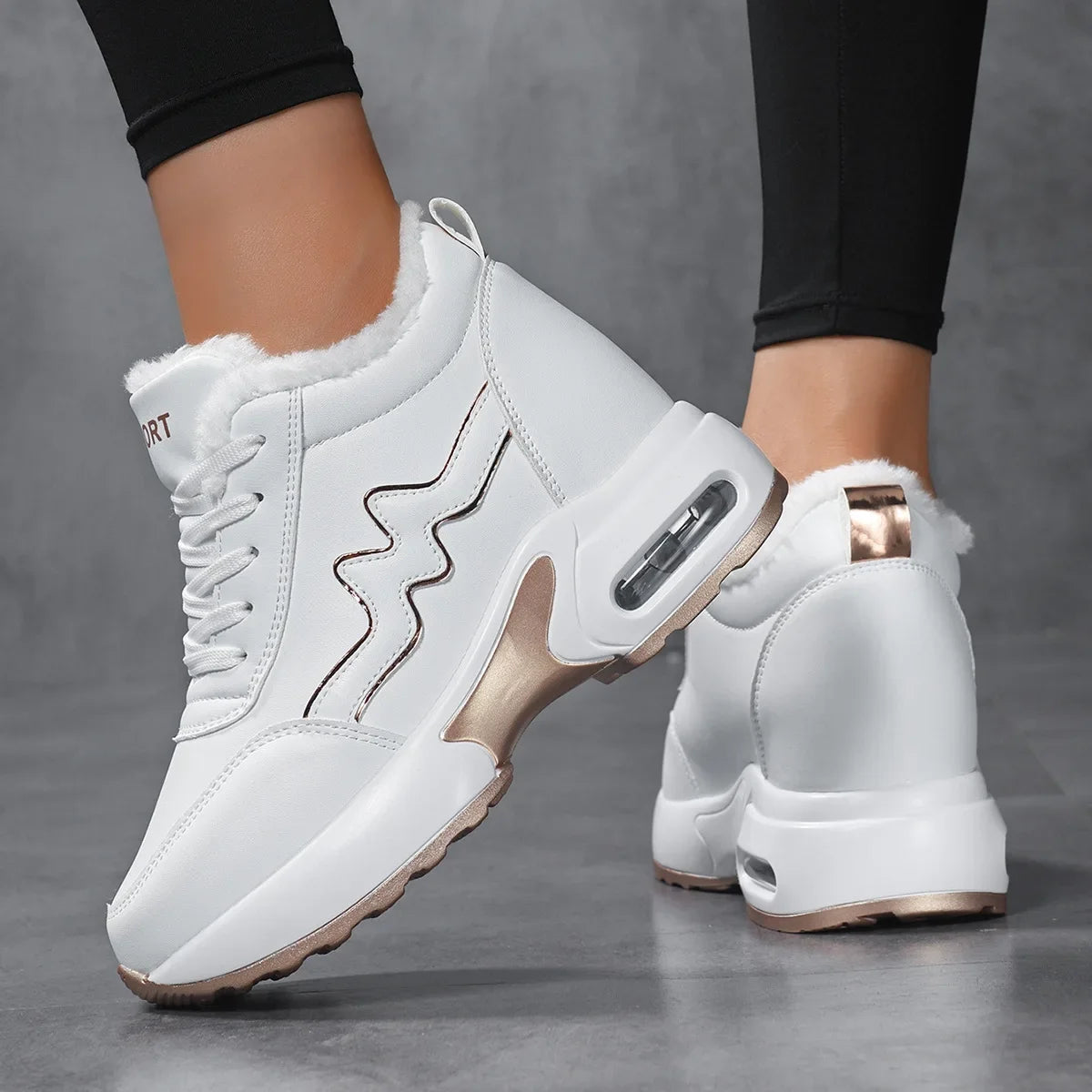 Winter Neue Damen-Baumwollschuhe Warme Erhöhung Freizeit-Sportschuhe Unsichtbare Erhöhung 8 cm Damenschuhe Runde Zehe EVA-Einlage