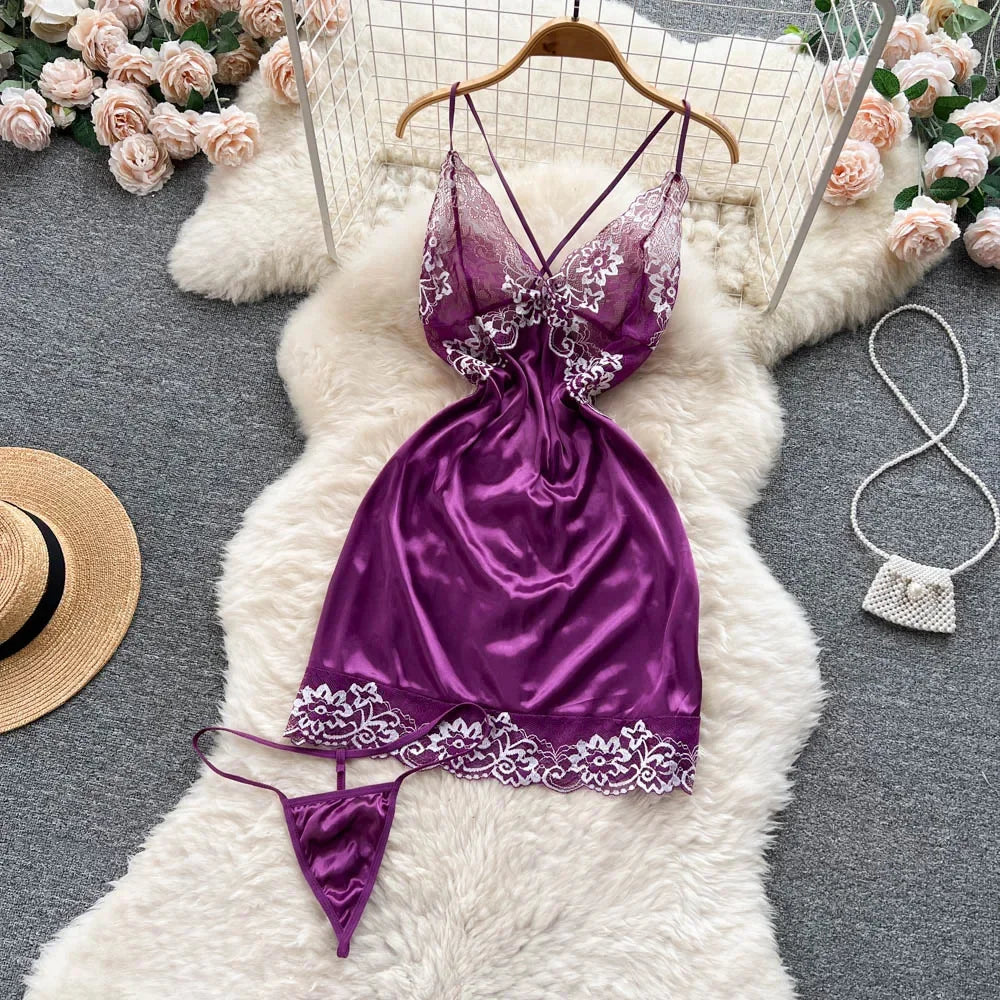 Sexy Cute Sweet Lace Backless Jumpsuit Women Slim Fit Bodysuit Girl Strap Bow knot Cosplay Hot Sweet Bow Ribbon Lingerie Dress