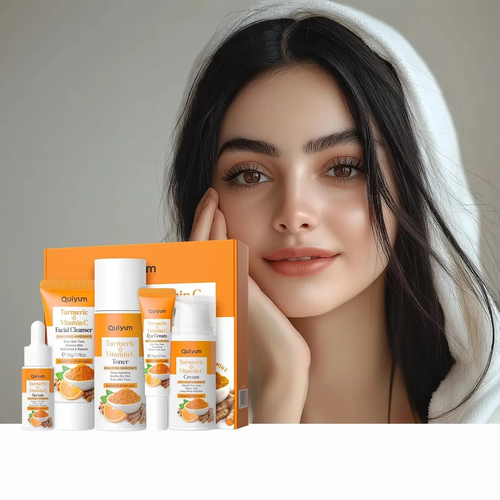 Vitamin C Kurkuma Gesichts-Set feuchtigkeitsspendend, straffend, 5-teiliges Set: Gesichtsreiniger, Toner, Essenz, Augenbehandlung, Feuchtigkeitspflege, Hautpflege