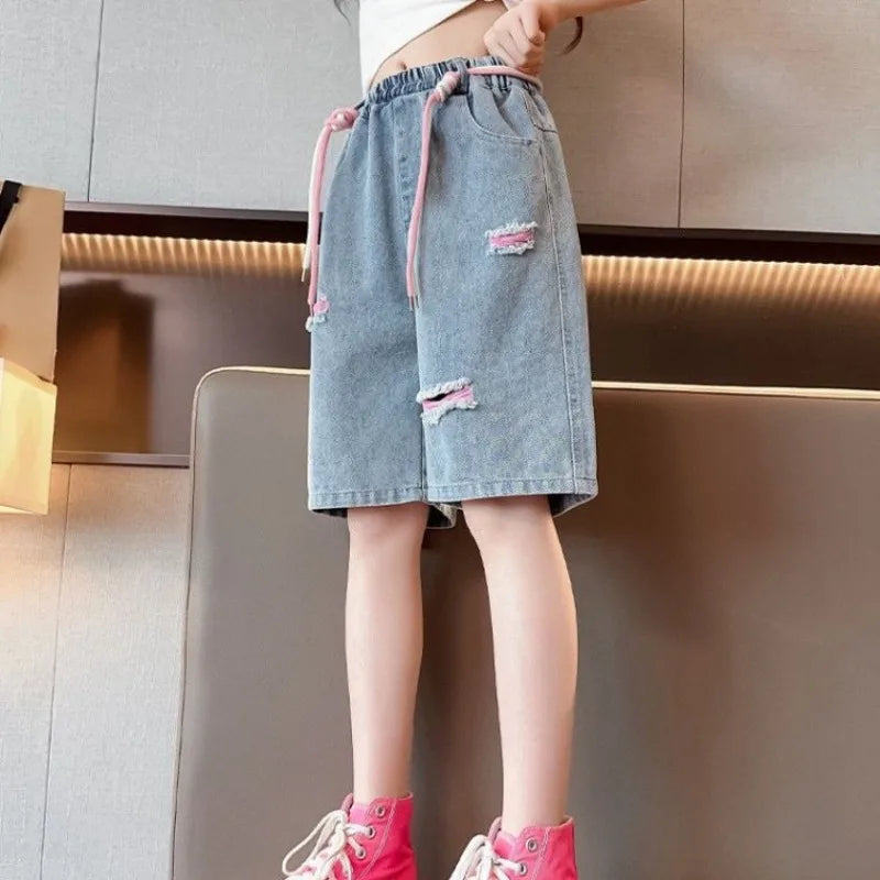 Kids' Lightweight Denim Shorts 2026 Summer Trendy Casual Outdoor Shorts for Girls Breathable Stretchy Streetwear Jeans