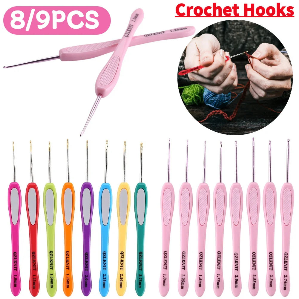 8/9pcs Knitting Needles Set Handmade Crafts Aluminum Crochet Hooks Needles Comfortable Grip Festival Gift for Sewing Weave Tool