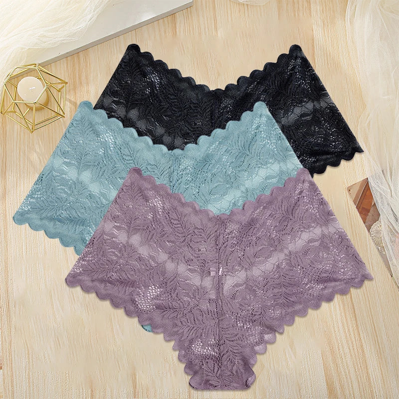 FINETOO 3PCS/Set Women Floral Lace Panties High Waist Briefs Sexy Lingerie Pantys S-XL Underpants Female Underwear Intimates