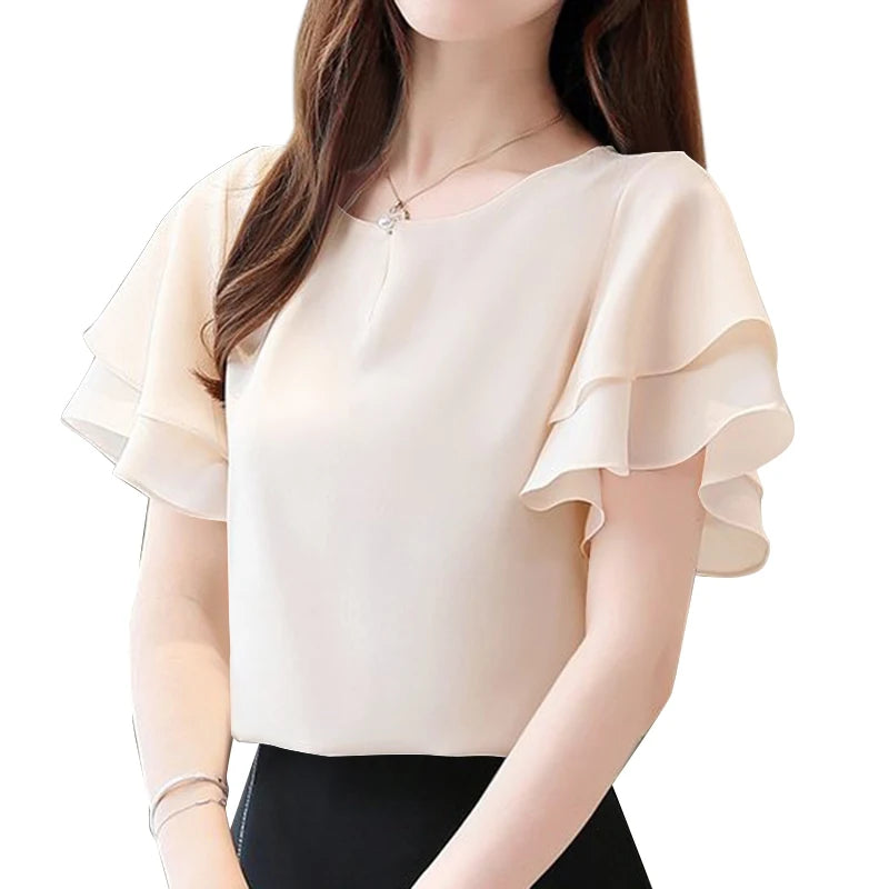 Elegant Women Short Sleeve Office Shirt ZANZEA Summer Blouse Fashion Solid OL Work Tops O Neck Blusas Tunic Ruffles Chemise