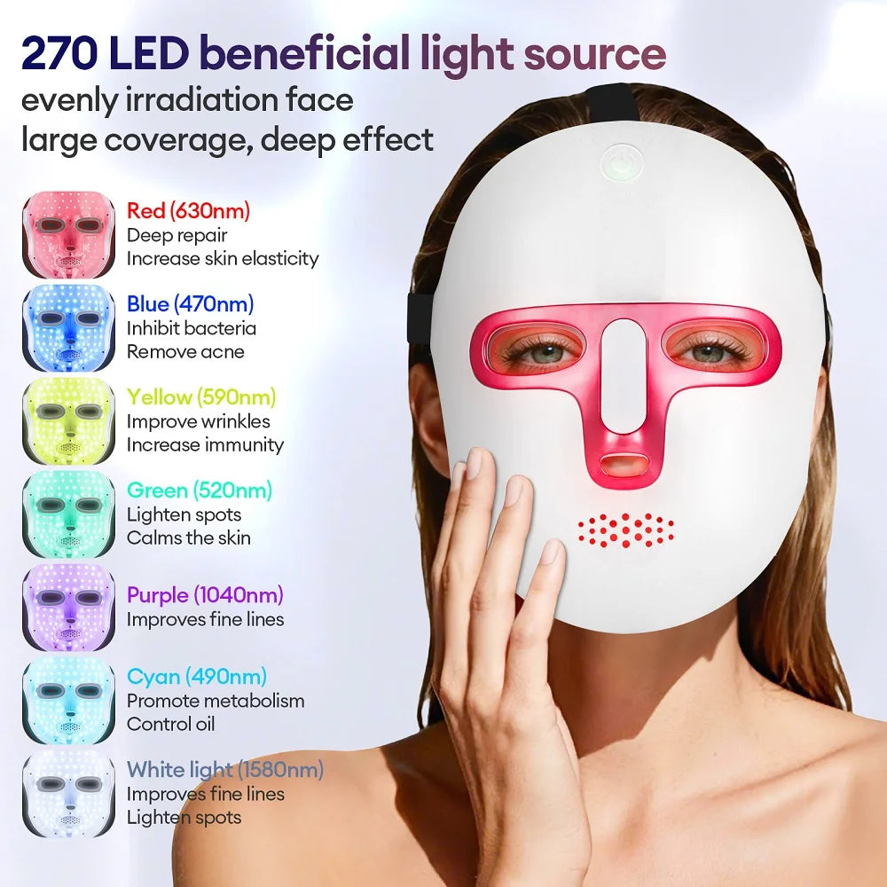 LED Light Face Mask Beauty Device 7 Colors LED Photon Beauty Mask Anti Aging Lifting Whitening Skin for Home Personal Use