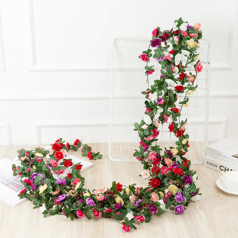 2.5M Rose Artificial Flowers Christmas Garland for Wedding Home Room Decoration Spring Autumn Garden Arch DIY Fake Peony Vine