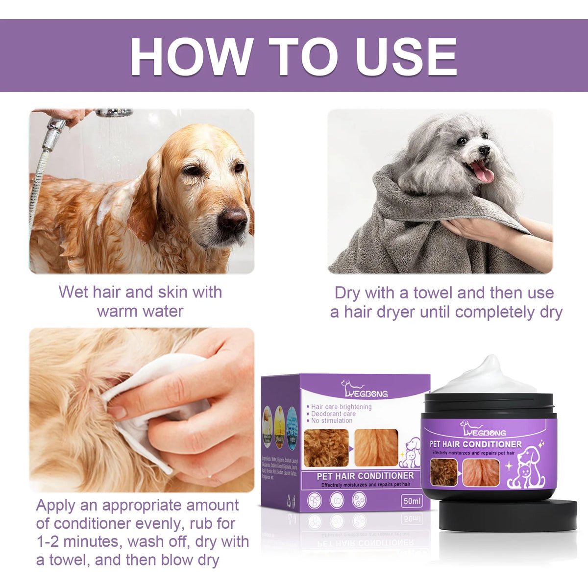 Pet Hair Conditioner Hair Softening Prevent Hair Knots Bathless Clean Odor Removal Moisturizing Cat Anti Mite Ticks Dog Shampoo