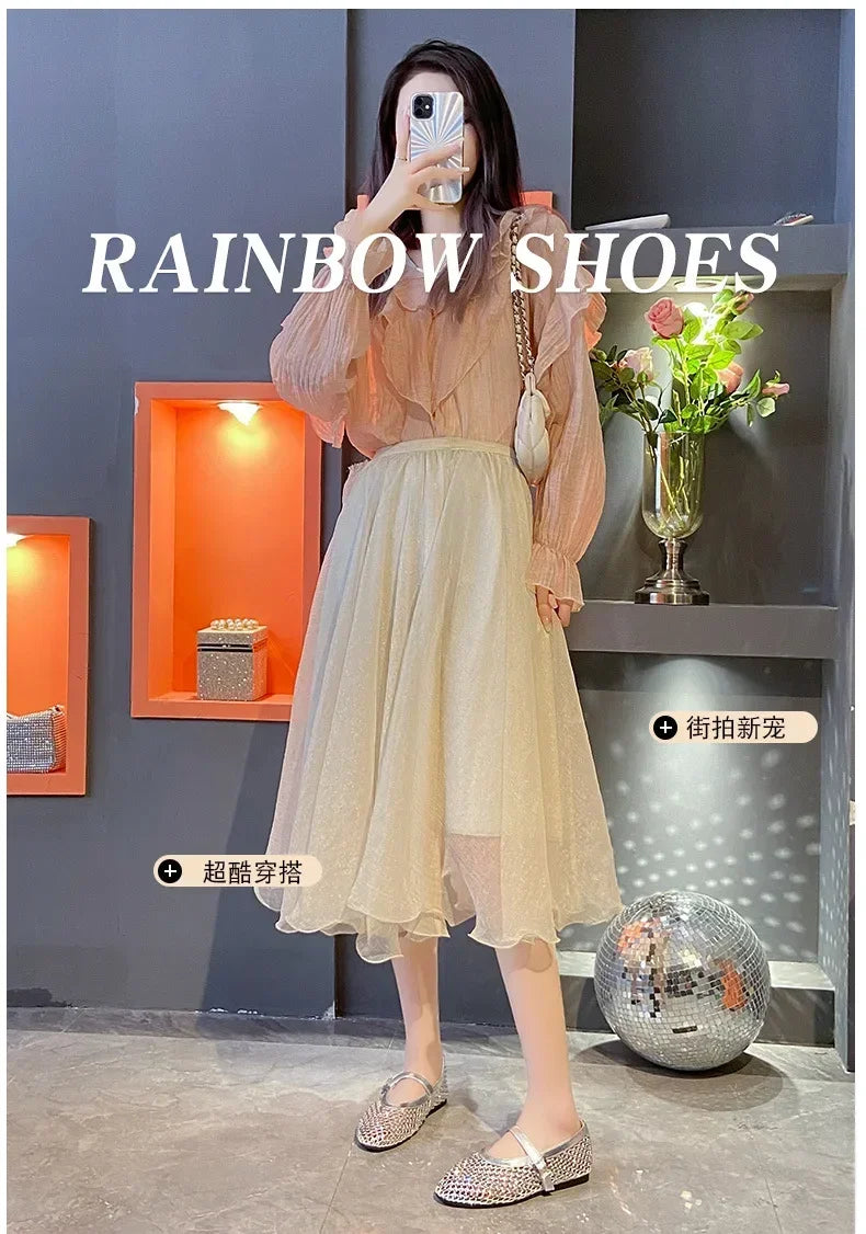 Luxury Crystal Rhinestone Fishnet Ballet Flats Woman Brand Design Rivet Mesh Mary Jane Shoes Ladies Summer Loafers Plus Size 42