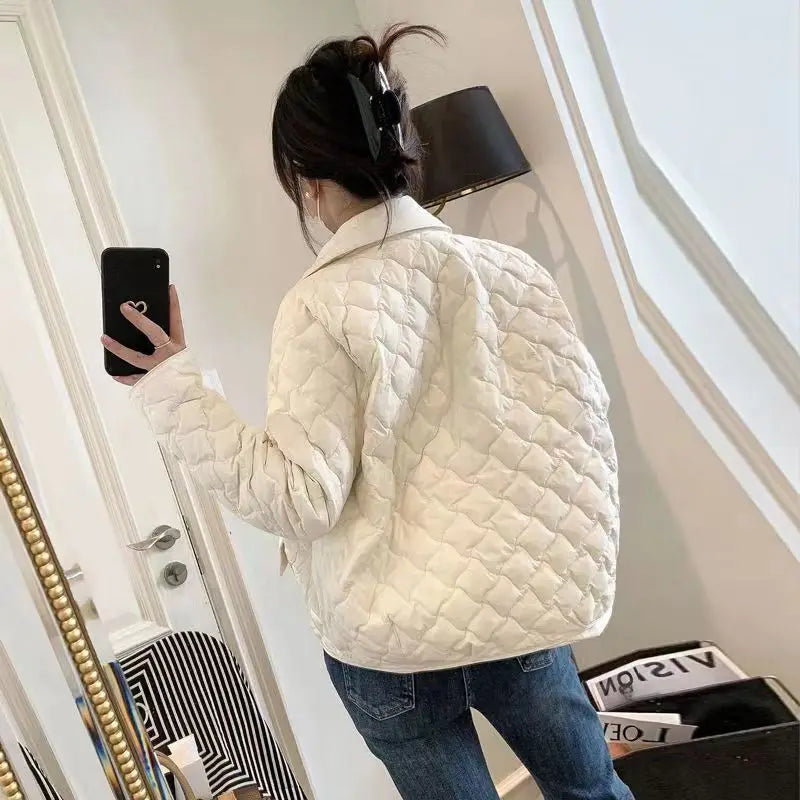 Down Cotton Jacket Women's 2025 Autumn Winter New Light And Thin European High-End sense Niche Rhombus Down Cotton Jacket Parka