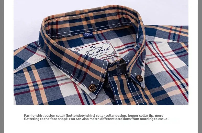 Neue Herren-Langarmhemd aus reiner Baumwolle im Karomuster Frühling Ganzbaumwoll-Freizeithemd Koreanischer Stil Schlank machend Glättet Ihre Silhouette Bügelfrei