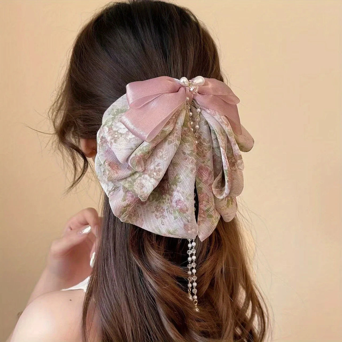 Ethereal Chiffon Floral Hair Claw Clip Voluminous Ponytails, Elegant Multi-Layer Tulle Hair Accessories for Women