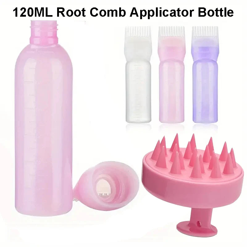 3pcs Scalp Massage Brush with Root Comb Applicator Bottle Silicone Massager Hair Oil Applicator Bottles Hair Coloring Supplies