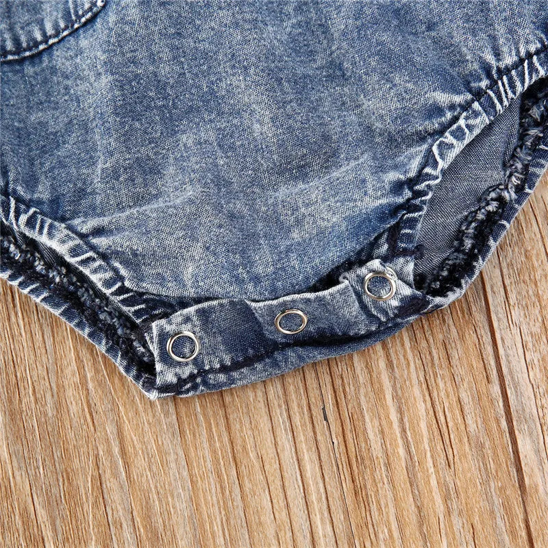 0-24months Toddler Summer Playsuits Baby Denim Blue O-Neck Sleeveless Button Open Denim Bodysuit For Infant Boys And Girls
