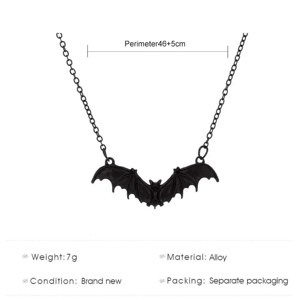 Punk Style Personality Black Bat Wing Pendant Necklace for Men Women Personality Halloween Exaggerated Hip Hop Collar Jewelry