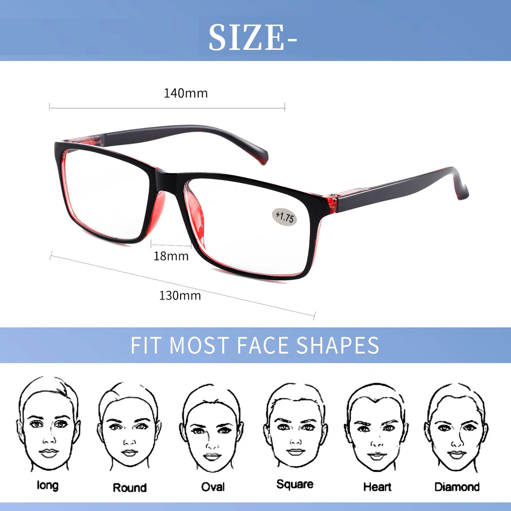Reading Glasses Men Women Sports Anti-blue Light Reading Eyewear Black Red Presbyopia Eyeglasses +100 to+400 glasses