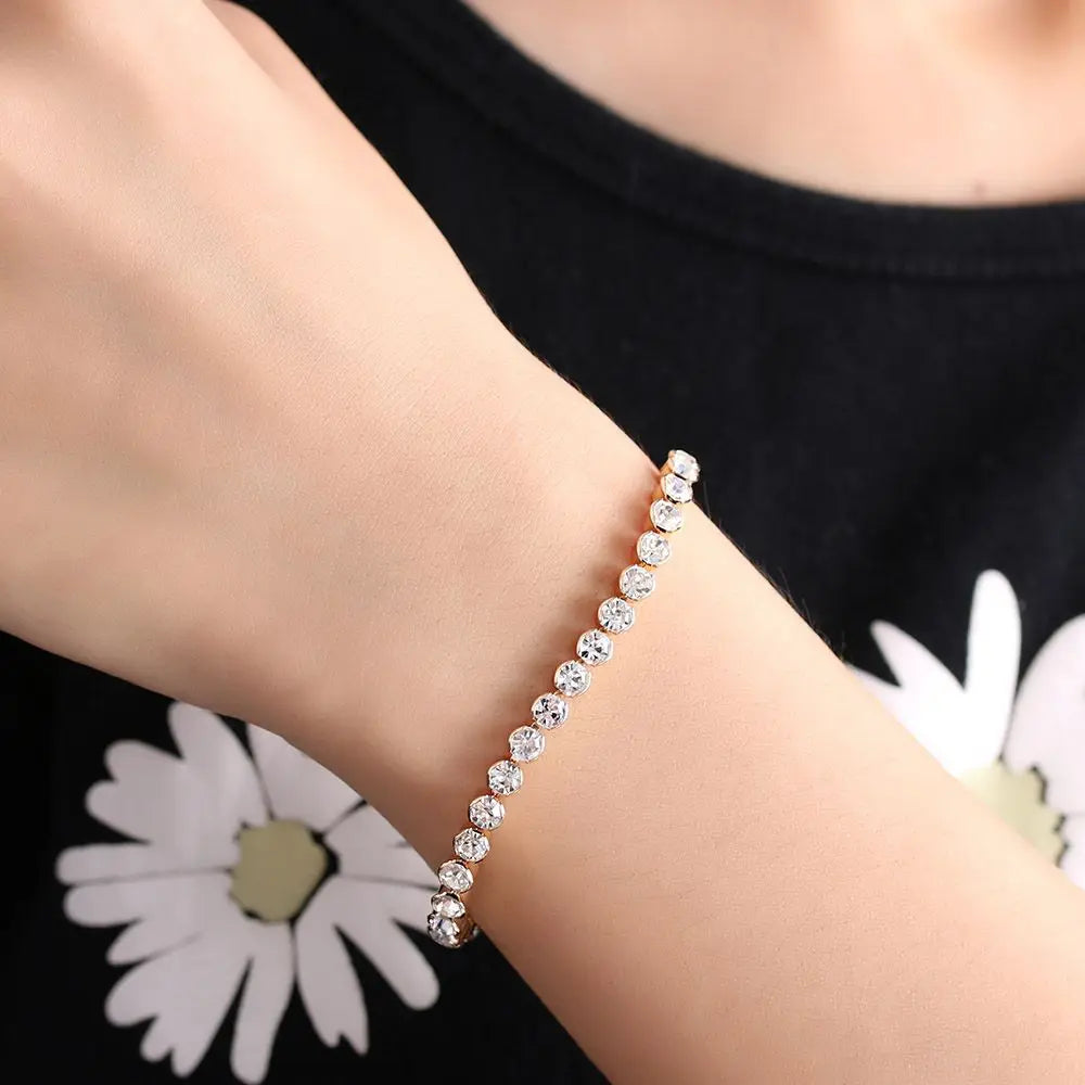 Women Austria Crystal Charm Hand Chain Cuff Bangles Shiny Bracelets Fashion Jewelry