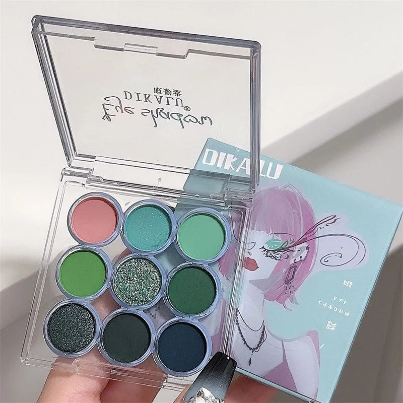 9Colors Glitter Eyeshadow Palette Smoke Purple Lace Shimmer Pearlescent Matte Acrylic Eye Shadows Palette Waterproof Eye Make Up