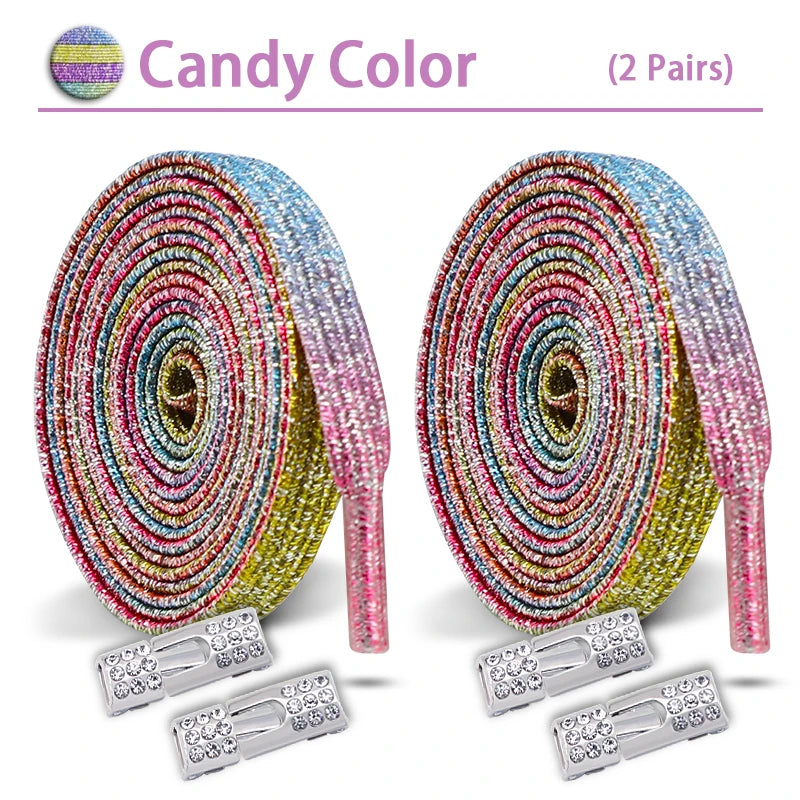 Colorful Elastic Laces Sneakers No Tie Shoe laces Diamond Lock Glitter Shoelaces Without ties Shoe Accessorie 1Pair/2Pair