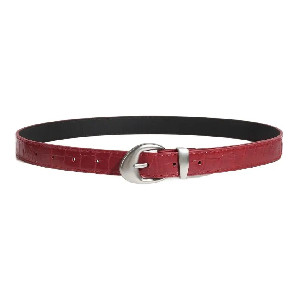 Ins Style Crocodile Pattern Women's Belt PU Leather Korean Thin Waist Belt Niche Black Red Dress Jeans Belt For Girls