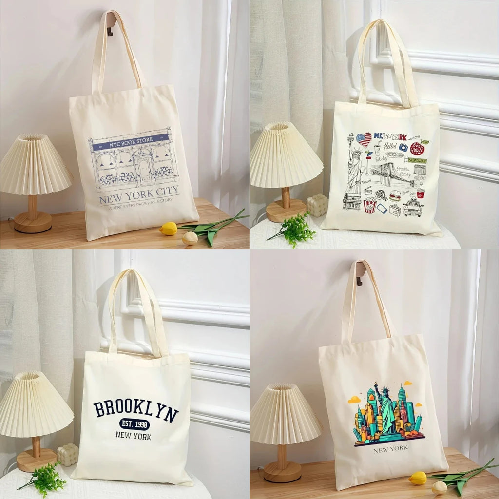 New York printed Women Shoulder Bags Reusable Casual Girl Handbags Gift Canvas Lady Tote Handbag Large Capacity Shopping Bag