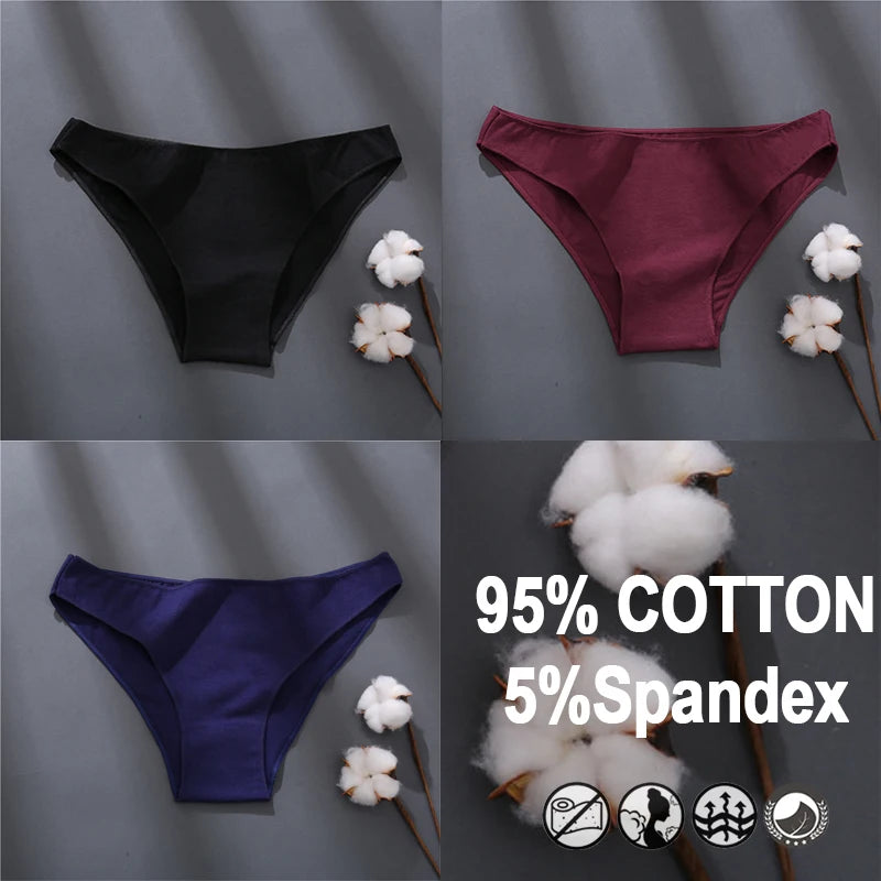 Women Sexy Cotton Panties Solid Color Underwear Simple Style Briefs Low Waist Breathable Panties Female Soft Intimates Lingerie