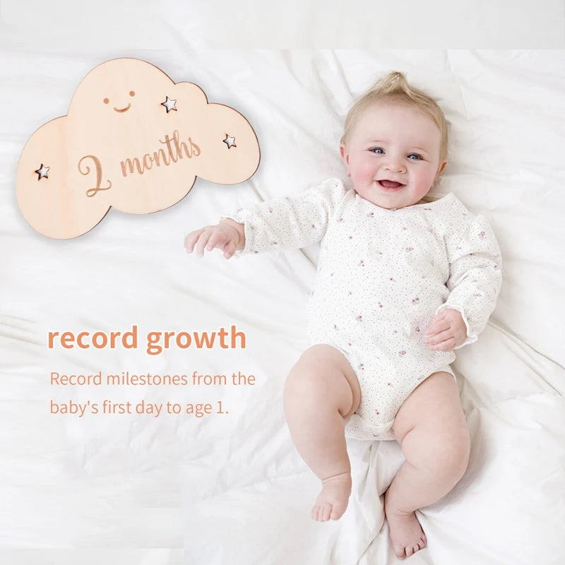8pc/set Wooden Baby Milestone Card For Newborn Cute Cloud Shape Photography  Props Accessories Month Cards Sticker Newborn Gifts