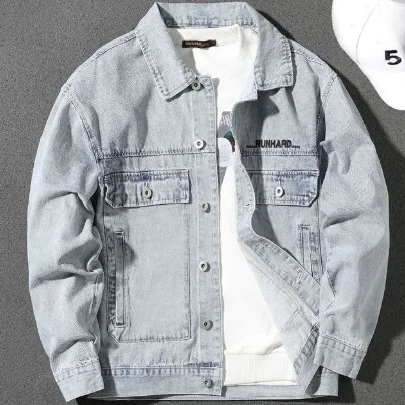 Jeans Coat for Men Letter Denim Jackets Man with Embroidery Light Designer Large Size Winter Oversize New in Korea Aesthetic L G