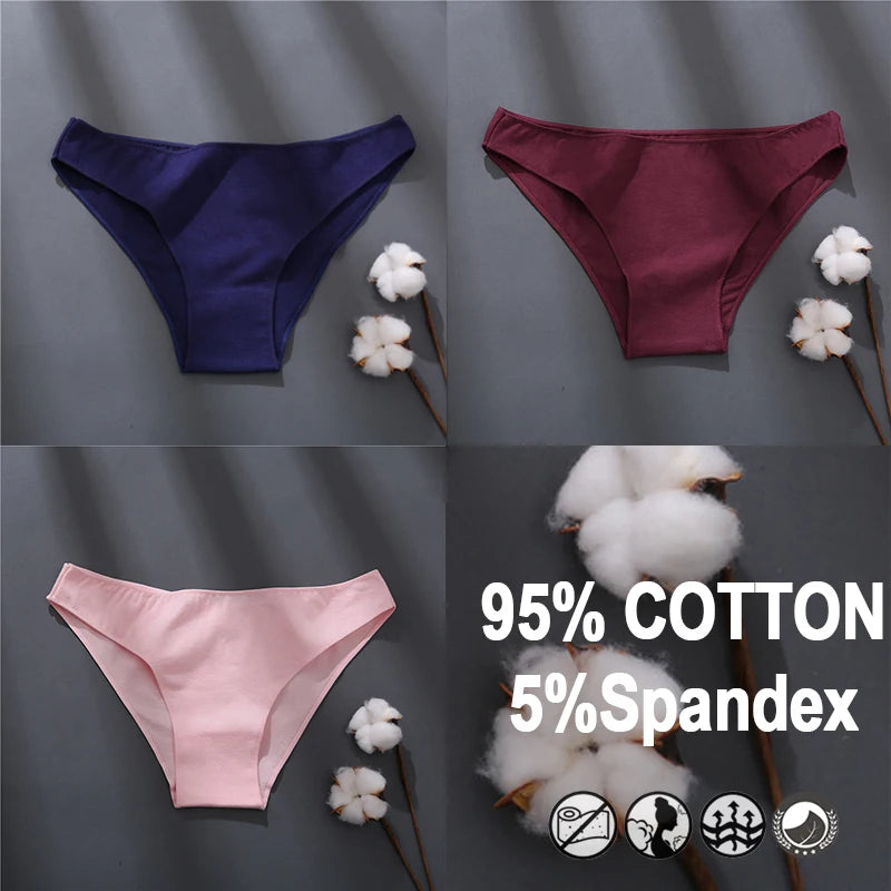 Women Sexy Cotton Panties Solid Color Underwear Simple Style Briefs Low Waist Breathable Panties Female Soft Intimates Lingerie