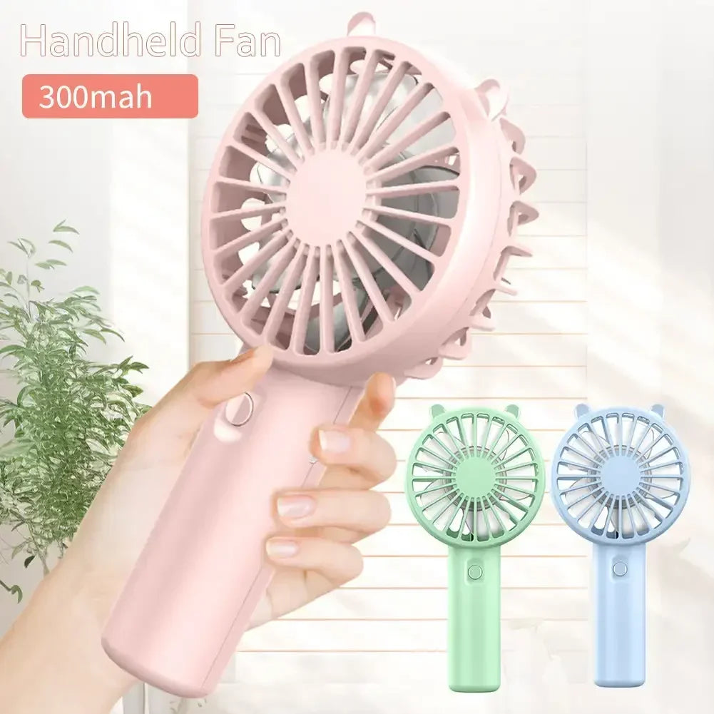 USB Handheld Mini Fan USB Rechargeable Cooling Fans Cute Portable Night Light Summer Small Pocket Fan Cartoon Mute Fans