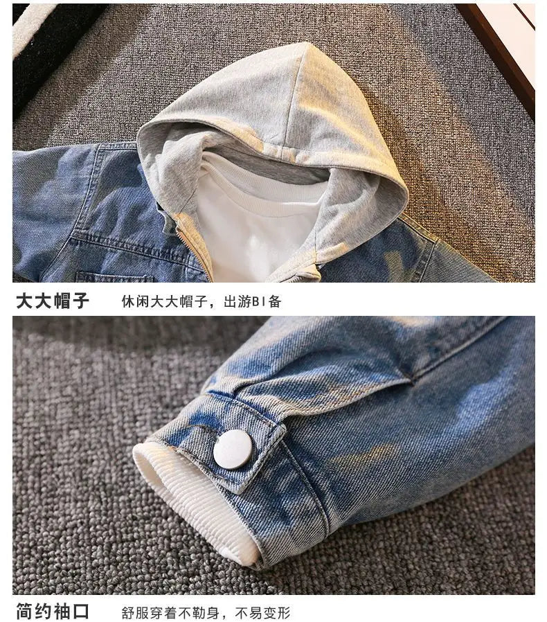 Teenage Boys Denim Jacket Spring and Autumn New Children's hooded casual Korean version jacket