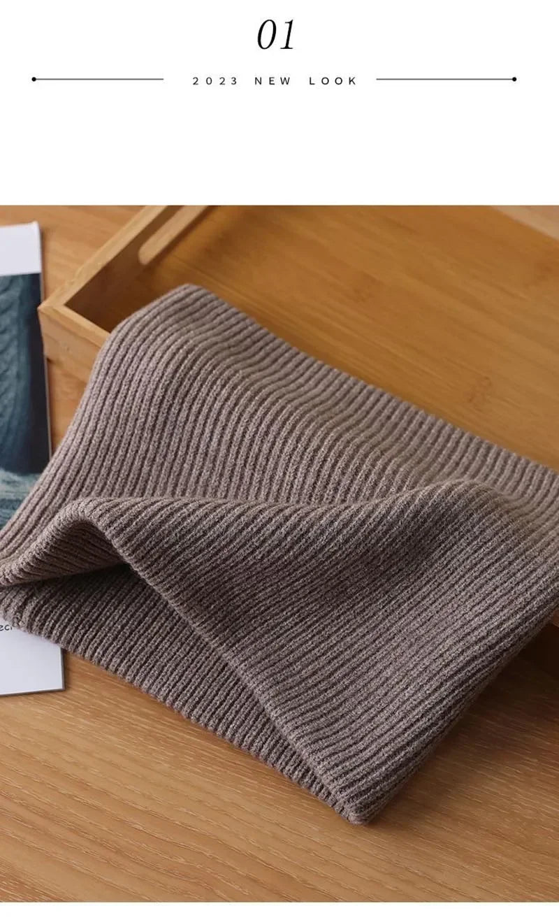 Men's Women's Winter Warm Cashmere Scarf Outdoor Sports Windproof Neck Protect Elastic Thick Wool Knit Snood Female Fake Collar