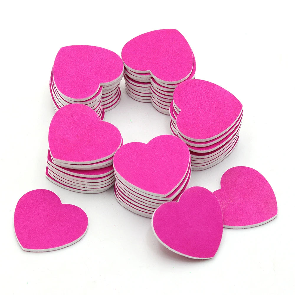 Heart Shape Nail Files 5/10/50 Pcs Set Emery Board Double-Sided Polishing Sanding Buffer Washable Sandpaper Manicure Accessories
