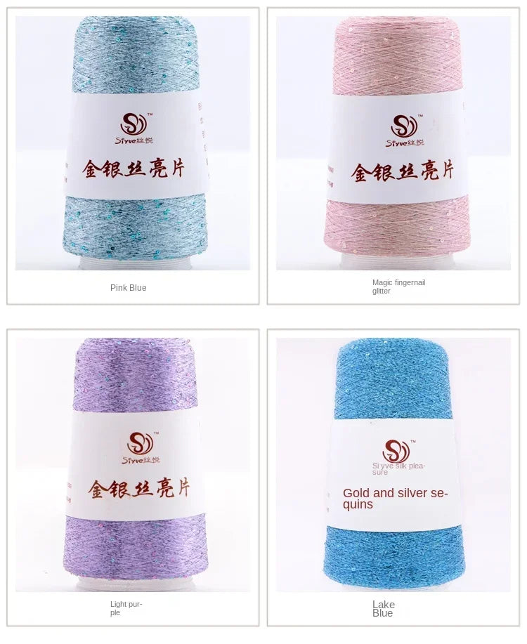 Lurex Sequined Companion Glitter Yarn Golden Wholesale 50g /Ball 1800M Sequin+ Gold Pure Silver Lurex Fabric Metallic Knit Yarn