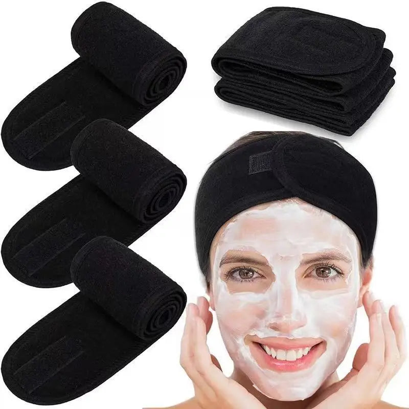 3Pcs Women'S Makeup, Face Wash, Solid Color Velcro Headbands, Sports Yoga Headbands, Spa Bathroom Headbands