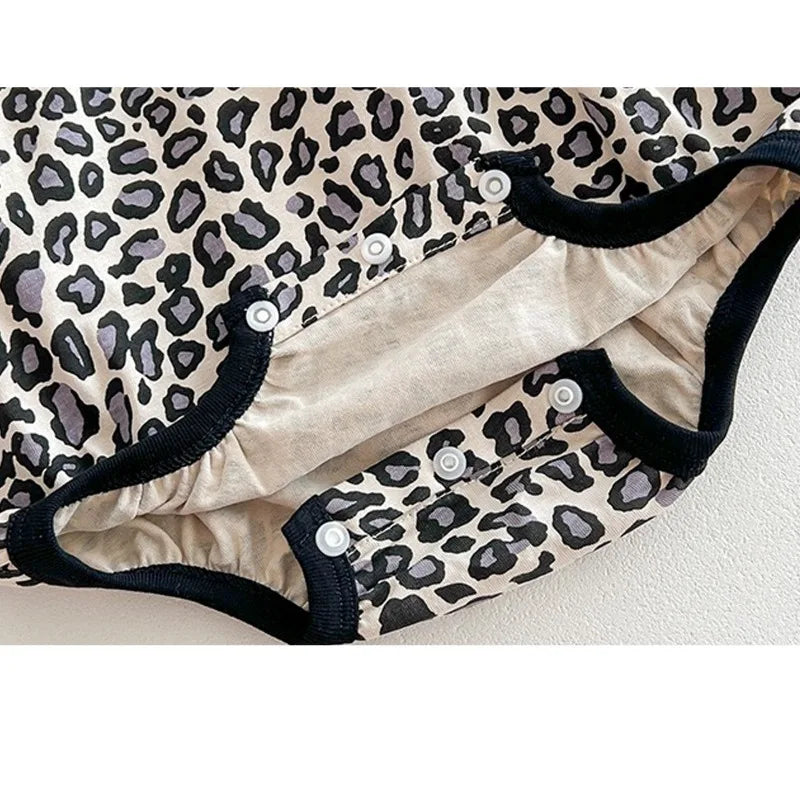 Cute Baby Onesie Summer Thin Newborn Baby Leopard Print Fart Coat Suspender Triangle Jersey Summer Clothes